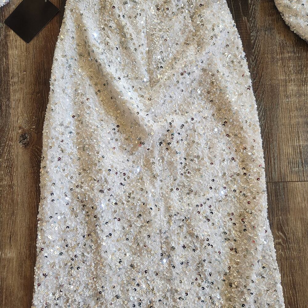 Retrofete Camille Sequin Chiffon Dress V Neck Long Sleeve Maxi White Size XS NWT - Picture 8 of 12